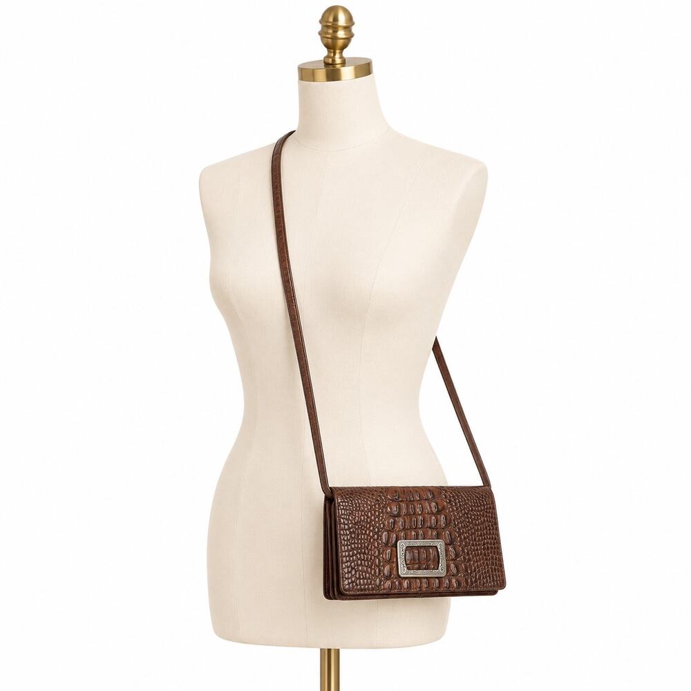 Vintage Brighton Croc Leather Wallet Organizer Crossbody Brown